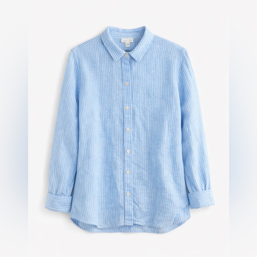 J.Jill Womens Love Linen Long Sleeve Button Down Blue/White Stripe Coastal top L